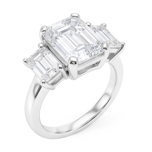 Bague Trois Pierres Naturel Diamants Naturels Extraits des Mines ( et non cultivés en laboratoire ) Émeraude 8 Carats Or Blanc 14K Nouveau