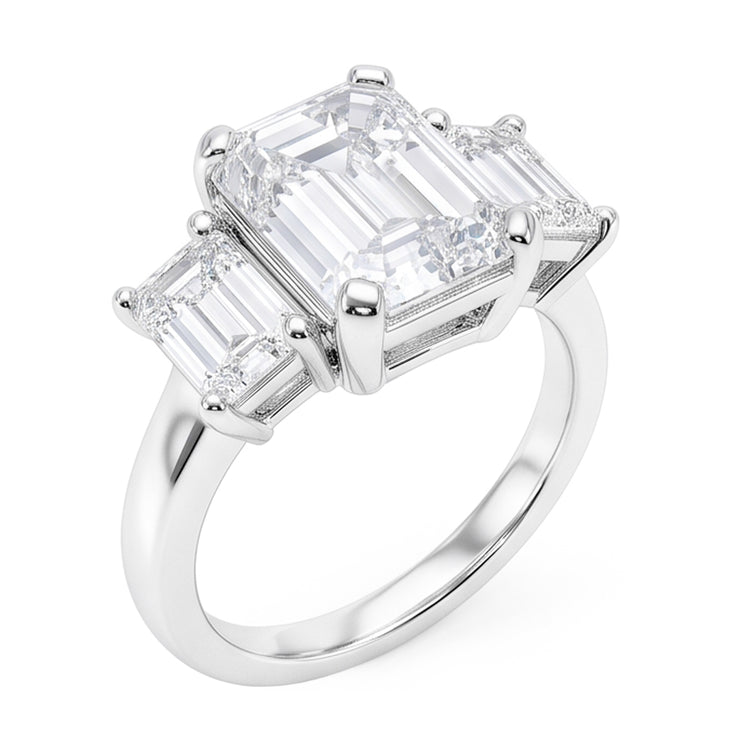 Bague Trois Pierres Naturel Diamants Naturels Extraits des Mines ( et non cultivés en laboratoire ) Émeraude 8 Carats Or Blanc 14K Nouveau