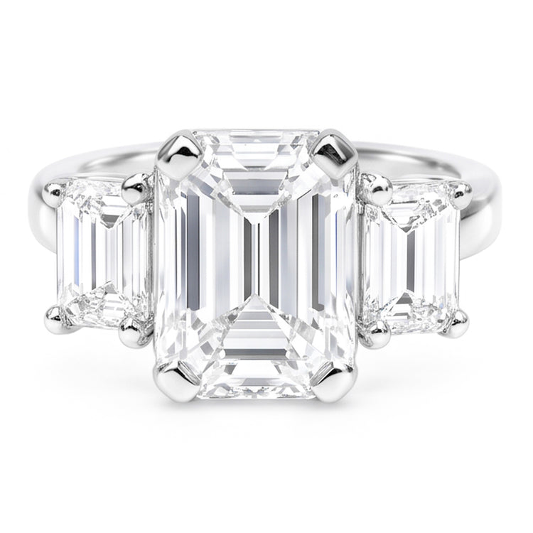 Bague Trois Pierres Naturel Diamants Naturels Extraits des Mines ( et non cultivés en laboratoire ) Émeraude 8 Carats Or Blanc 14K Nouveau