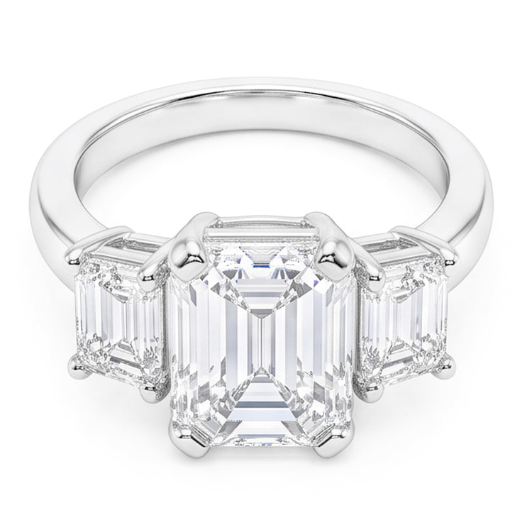 Bague Trois Pierres Naturel Diamants Naturels Extraits des Mines ( et non cultivés en laboratoire ) Émeraude 8 Carats Or Blanc 14K Nouveau