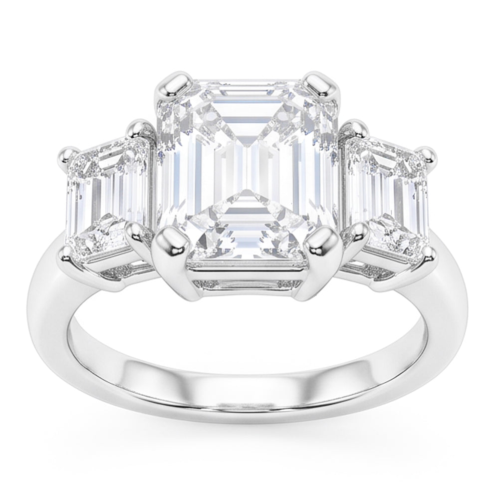 Bague Trois Pierres Naturel Diamants Naturels Extraits des Mines ( et non cultivés en laboratoire ) Émeraude 8 Carats Or Blanc 14K Nouveau