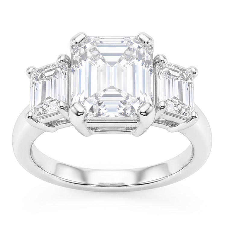 Bague Trois Pierres Naturel Diamants Naturels Extraits des Mines ( et non cultivés en laboratoire ) Émeraude 8 Carats Or Blanc 14K Nouveau