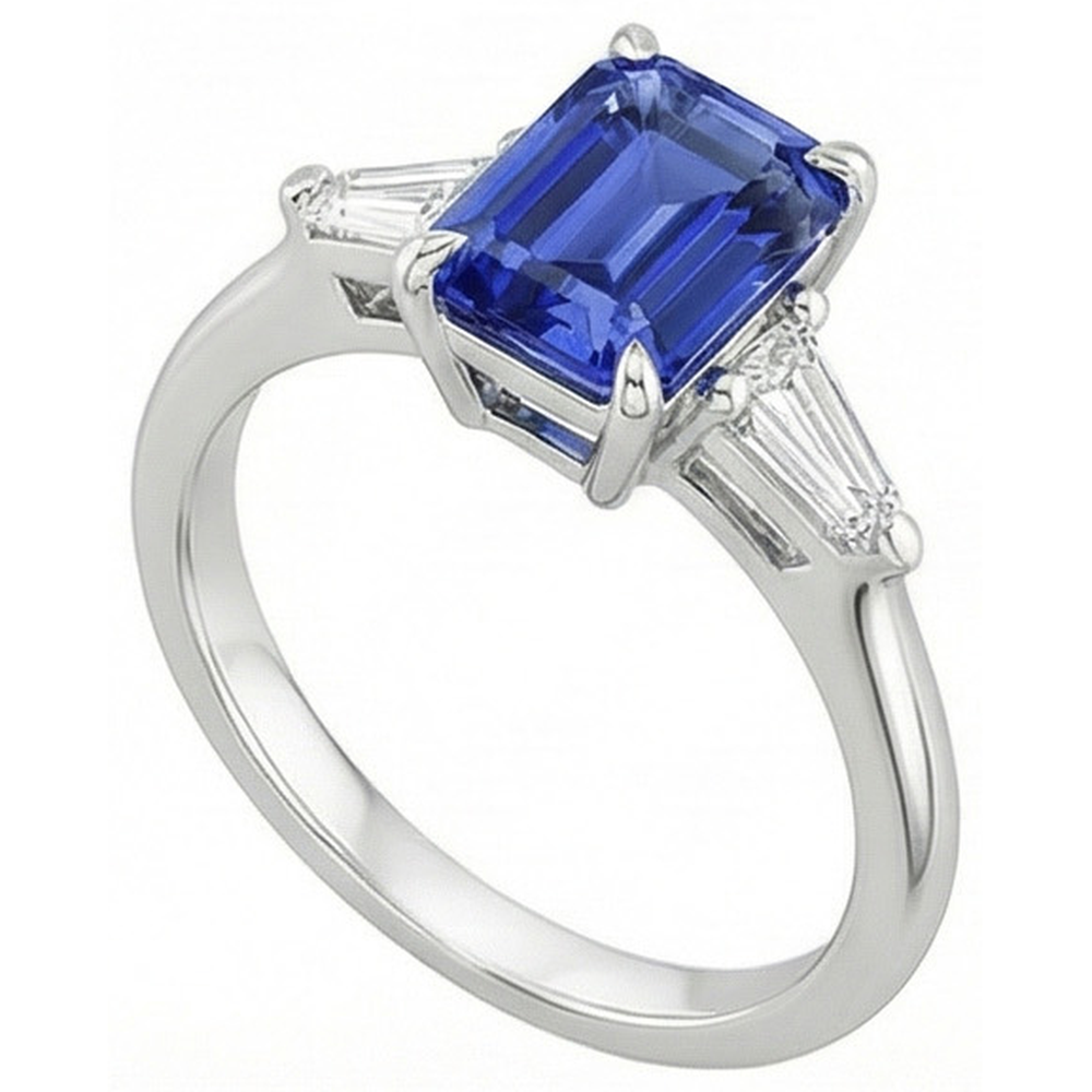 naturel baguette diamant 3.50carats bague angle de côté
