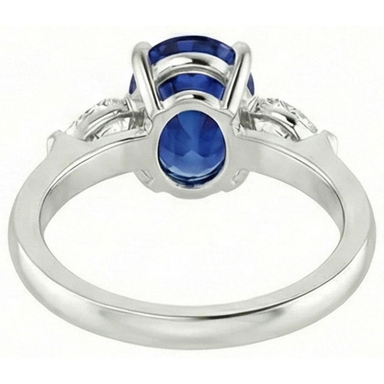 Bague Trois Pierres Ovale Ceylan Saphir Et Diamant Naturels Extraits des Mines ( et non cultivés en laboratoire ) Poire Or 14K 3 Ct
