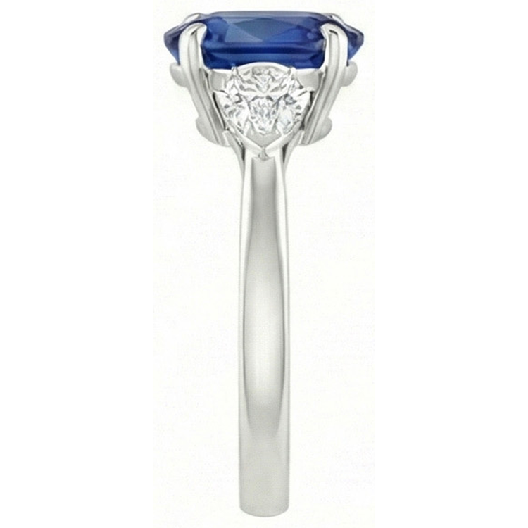 Bague Trois Pierres Ovale Ceylan Saphir Et Diamant Naturels Extraits des Mines ( et non cultivés en laboratoire ) Poire Or 14K 3 Ct