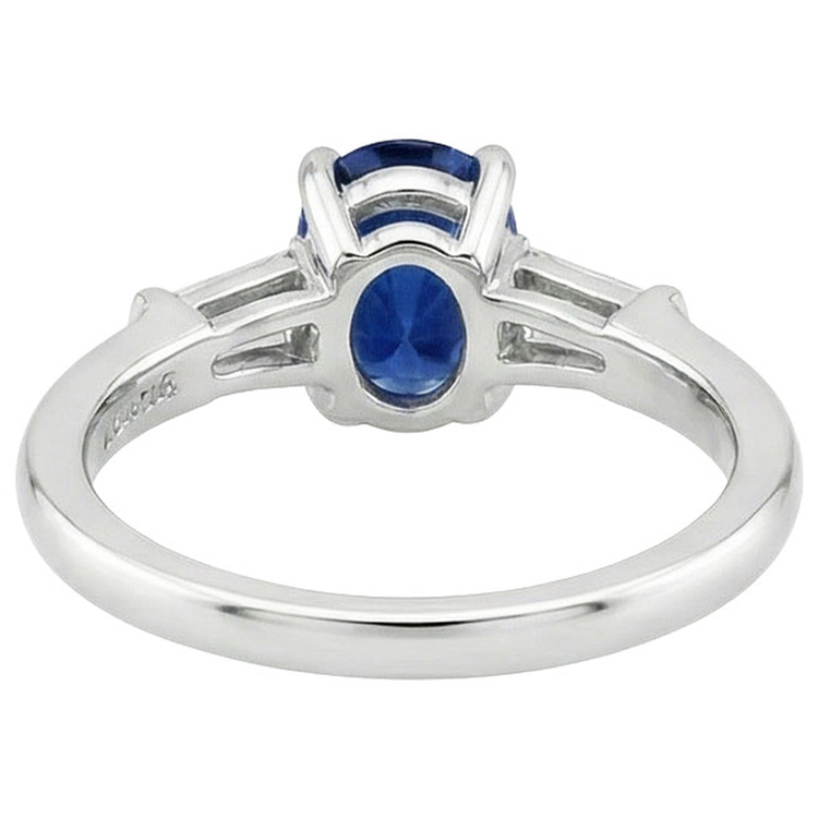 Bague Trois Pierres Ovale Ceylan Saphir & Diamants Baguette 3 Carats