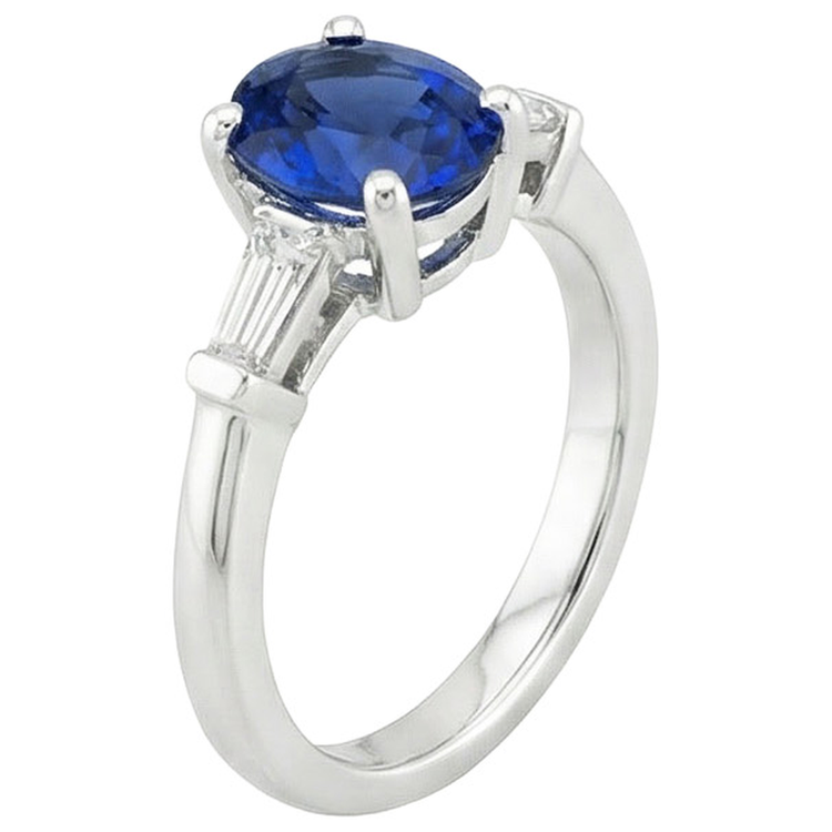 Bague Trois Pierres Ovale Ceylan Saphir & Diamants Baguette 3 Carats