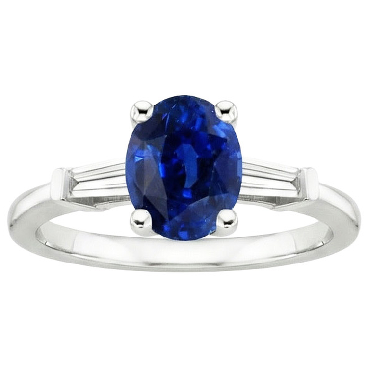 Bague Trois Pierres Ovale Ceylan Saphir & Diamants Baguette 3 Carats