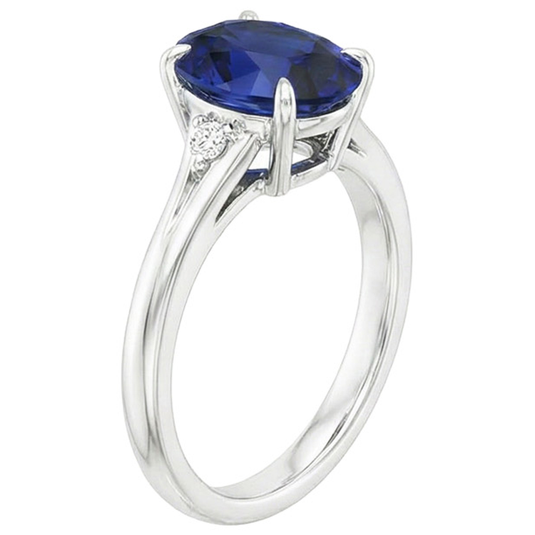 Bague Trois Pierres Ovale Saphir Sri Lankais 2.75 Carats Tige fendue