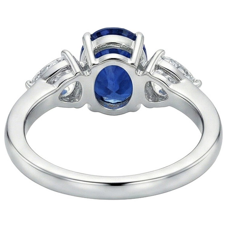 Bague Trois Pierres Ovale Saphir Sri Lankais & Diamants Naturels Extraits des Mines ( et non cultivés en laboratoire ) Poire 5.50 Carats