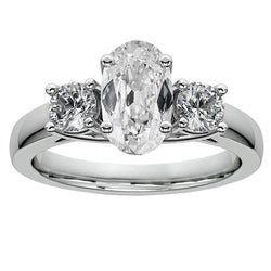 Bague Trois Pierres Ovale Véritable Diamant Taille Ancienne Mine Or Blanc 7.50 Carats