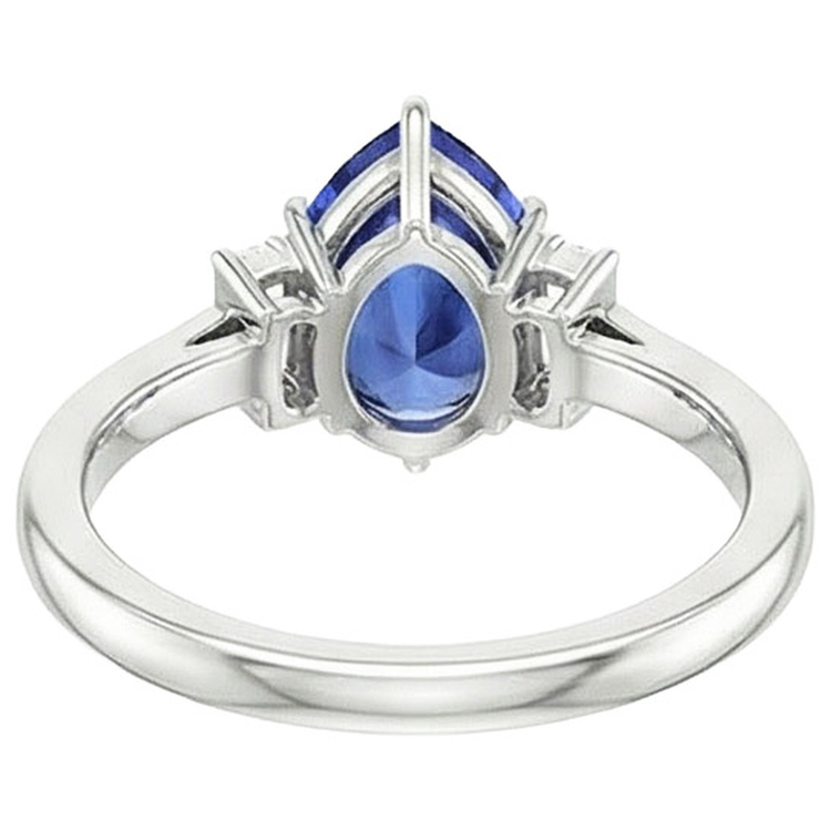Bague Trois Pierres Poire Saphir Sri Lankais & Diamants Naturels Extraits des Mines ( et non cultivés en laboratoire ) Baguette 3 Carats