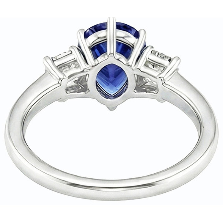 Bague Trois Pierres Poire SriLanka Saphir 2 Carats & Diamants Émeraude