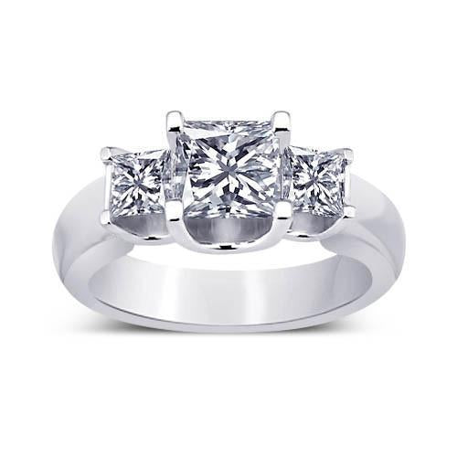 Bague Trois Pierres Princesse Naturel Diamant 2.31 Carat Or Blanc 14K Nouveau