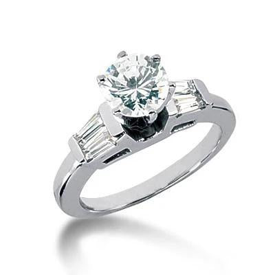 Bague Trois Pierres Réel Diamant Rond Et Baguette De 2.51 Carats Nouveau