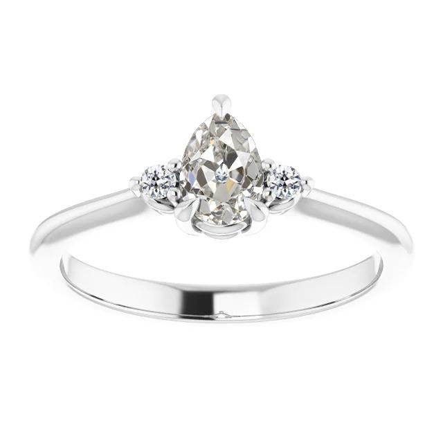 Bague Trois Pierres Ronde & Poire Réel Diamant Taille Vieille Mine 2.50 Carats