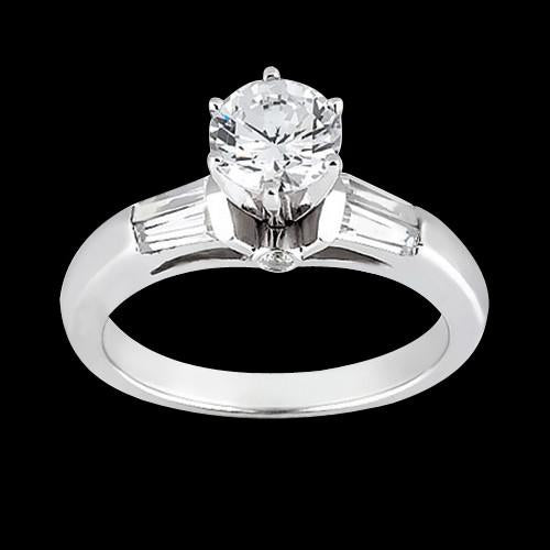 Bague Trois Pierres Rondes Et Réel Diamants Baguettes 1.25 Carat Or Blanc Nouveau
