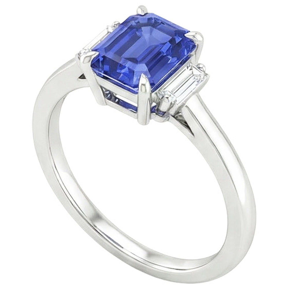 naturel baguette diamant 4carats bague angle de côté
