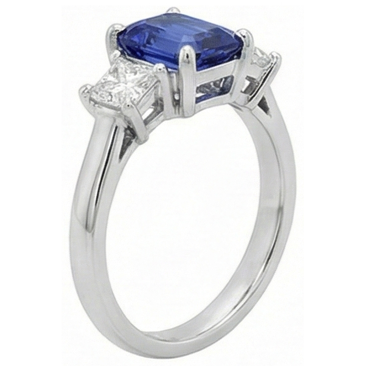 Bague Trois Pierres Saphir Bleu Émeraude & Diamants