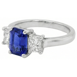 Bague Trois Pierres Saphir Bleu Émeraude & Diamants