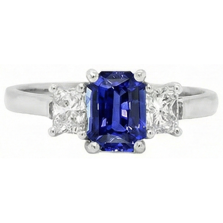 Bague Trois Pierres Saphir Bleu Émeraude & Diamants