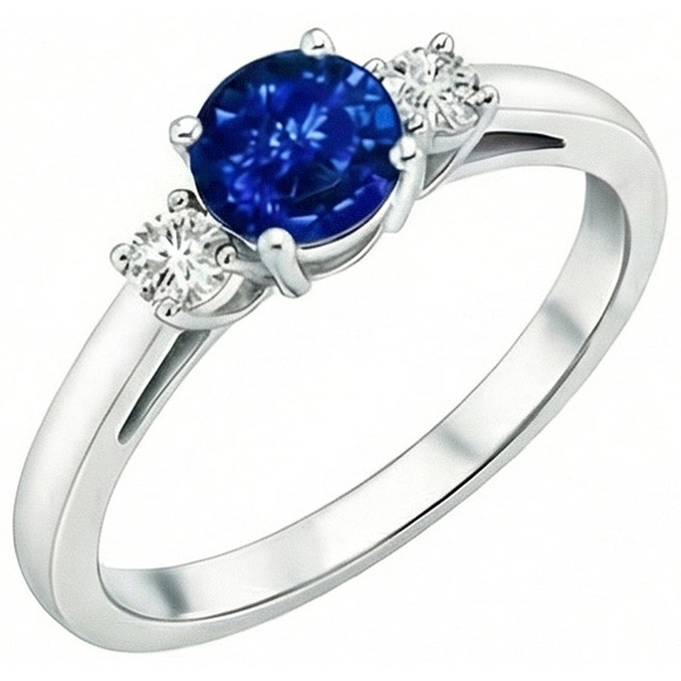 Bague Trois Pierres Saphir Bleu Et Diamants Naturels Extraits des Mines ( et non cultivés en laboratoire ) 2.70 Ct Or 14K