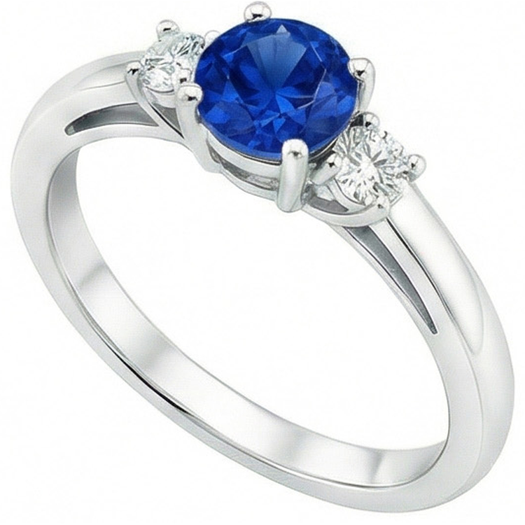Bague Trois Pierres Saphir Bleu Et Diamants Naturels Extraits des Mines ( et non cultivés en laboratoire ) 2.70 Ct Or 14K