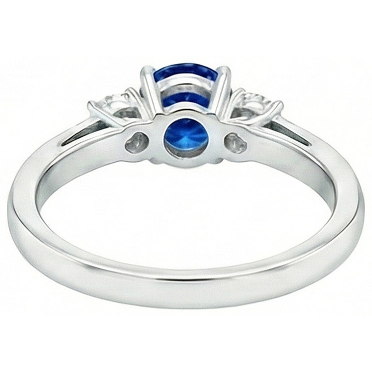 Bague Trois Pierres Saphir Bleu Et Diamants Naturels Extraits des Mines ( et non cultivés en laboratoire ) 2.70 Ct Or 14K