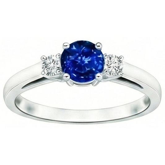 Bague Trois Pierres Saphir Bleu Et Diamants Naturels Extraits des Mines ( et non cultivés en laboratoire ) 2.70 Ct Or 14K