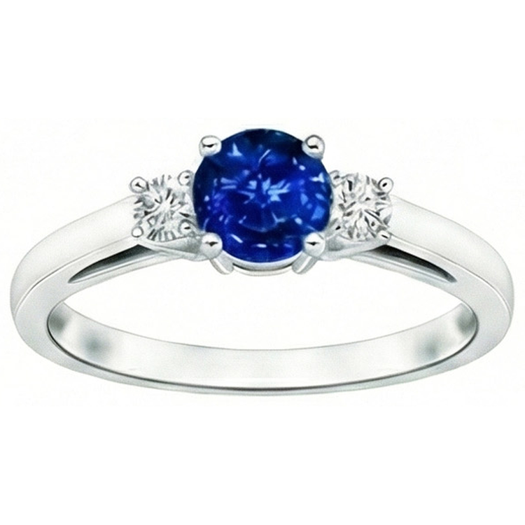Bague Trois Pierres Saphir Bleu Et Diamants Naturels Extraits des Mines ( et non cultivés en laboratoire ) 2.70 Ct Or 14K