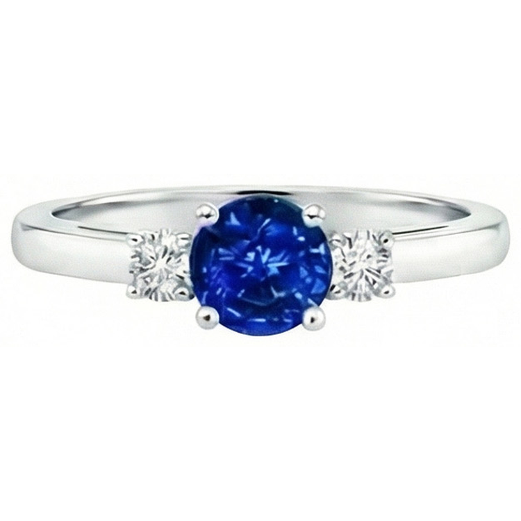 Bague Trois Pierres Saphir Bleu Et Diamants Naturels Extraits des Mines ( et non cultivés en laboratoire ) 2.70 Ct Or 14K