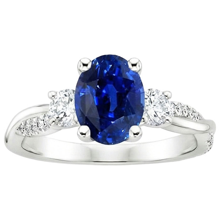 naturel oval saphir 4carats bague vue de profil