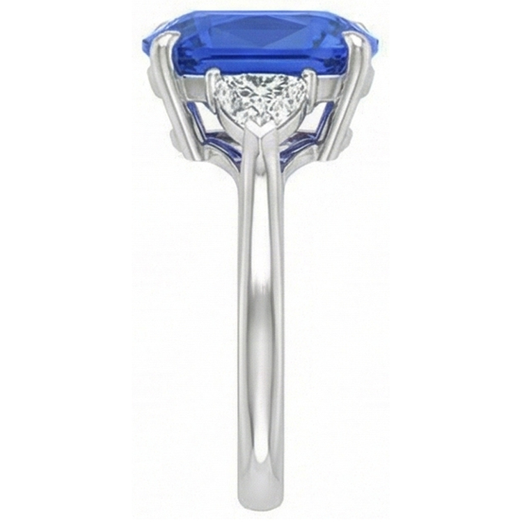Bague Trois Pierres Saphir Bleu Ovale & Trillion Diamants 4.50 Carats
