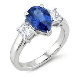Bague Trois Pierres Saphir Ceylan Avec Diamants Naturels Extraits des Mines ( et non cultivés en laboratoire ) 3.50 Ct Or Blanc