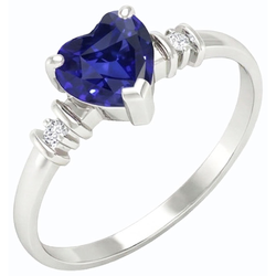 Bague Trois Pierres Saphir Ceylan & Petits Diamants Ronds 1.25 Carats