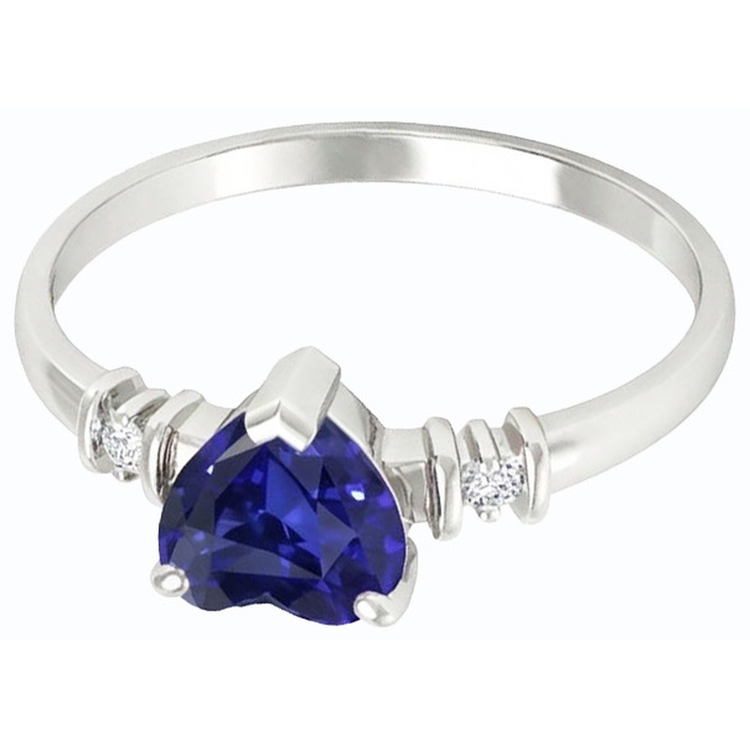Bague Trois Pierres Saphir Ceylan & Petits Diamants Ronds 1.25 Carats