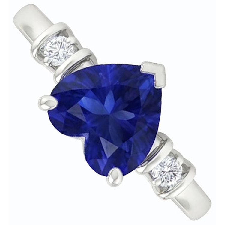 Bague Trois Pierres Saphir Ceylan & Petits Diamants Ronds 1.25 Carats