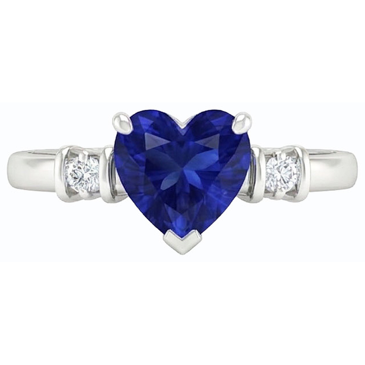 Bague Trois Pierres Saphir Ceylan & Petits Diamants Ronds 1.25 Carats
