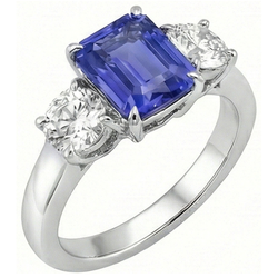 Bague Trois Pierres Style Antique Emeraude Ceylan Saphir 3 Carats