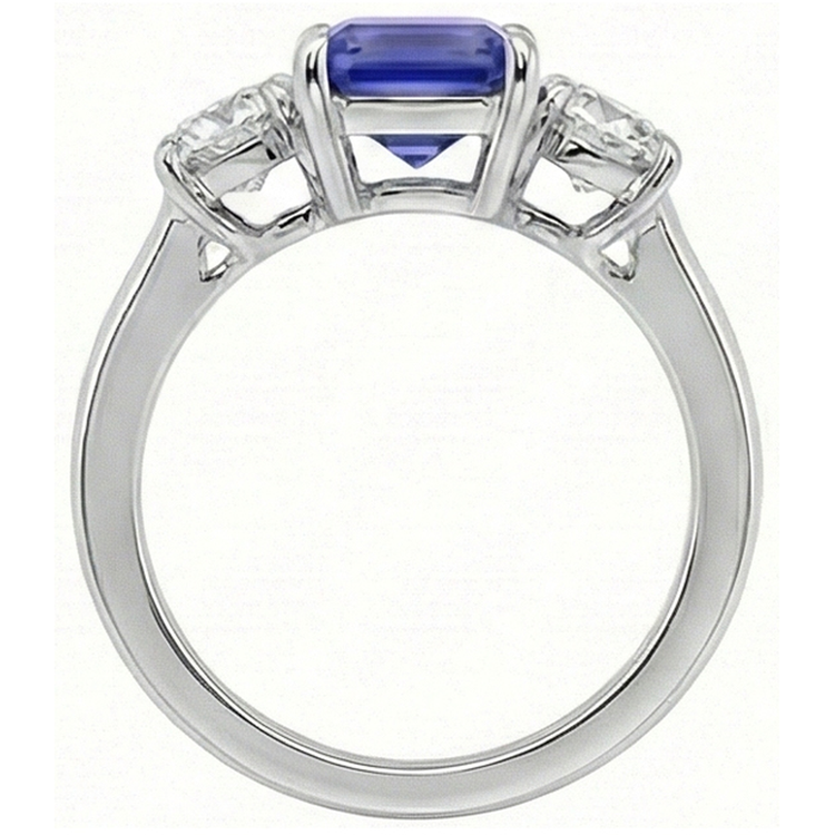 Bague Trois Pierres Style Antique Emeraude Ceylan Saphir 3 Carats