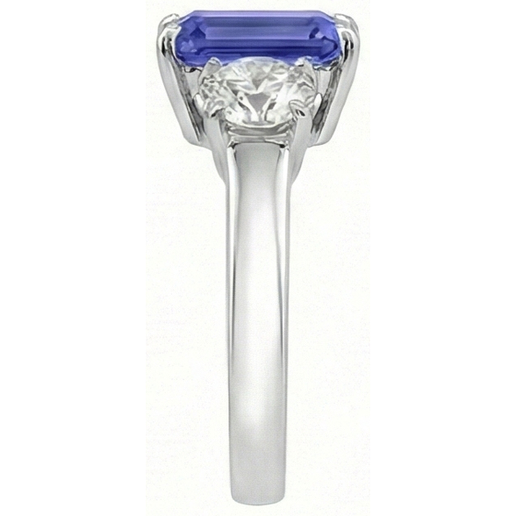 Bague Trois Pierres Style Antique Emeraude Ceylan Saphir 3 Carats