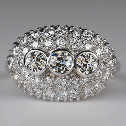 Bague Trois Pierres Style Lunette Sertie Ronde Vieux Véritable Diamants Mineurs 4.50 Carats