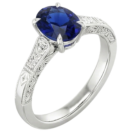 Bague Trois Pierres Style Vintage Ovale Ceylan Saphir 2.25 Carats