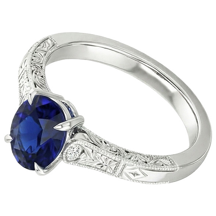 Bague Trois Pierres Style Vintage Ovale Ceylan Saphir 2.25 Carats