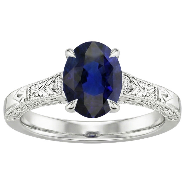 Bague Trois Pierres Style Vintage Ovale Ceylan Saphir 2.25 Carats