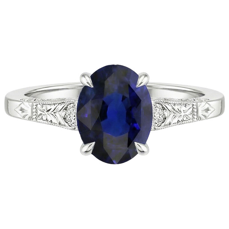Bague Trois Pierres Style Vintage Ovale Ceylan Saphir 2.25 Carats
