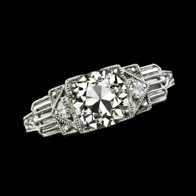 Bague Trois Pierres Style Vintage Réel Diamants Ronds Taille Ancienne 2.25 Carats