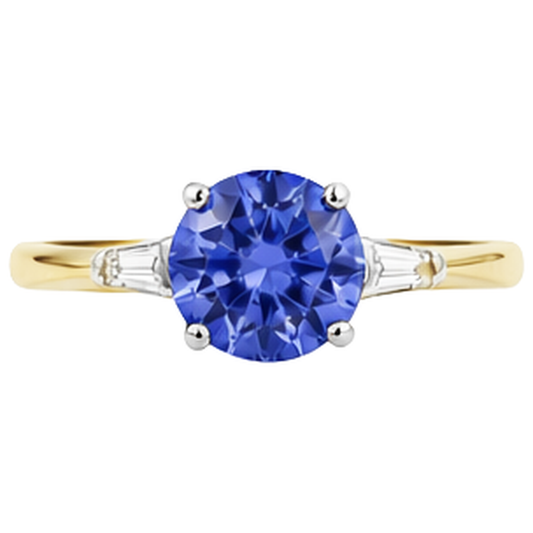 Bague Trois Pierres Tanzanite Et Baguette De 2.55 Carats 14K