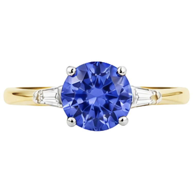 Bague Trois Pierres Tanzanite Et Baguette De 2.55 Carats 14K