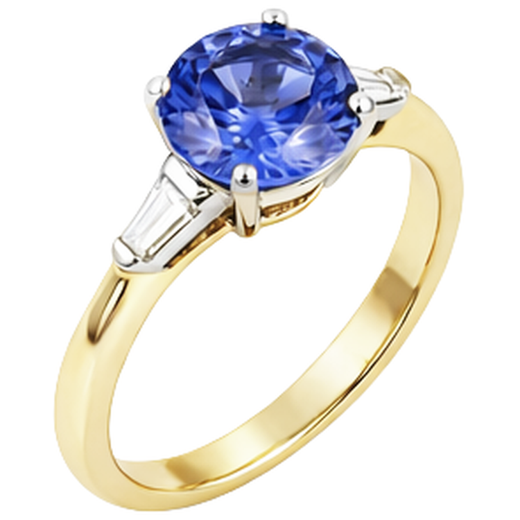 Bague Trois Pierres Tanzanite Et Baguette De 2.55 Carats 14K